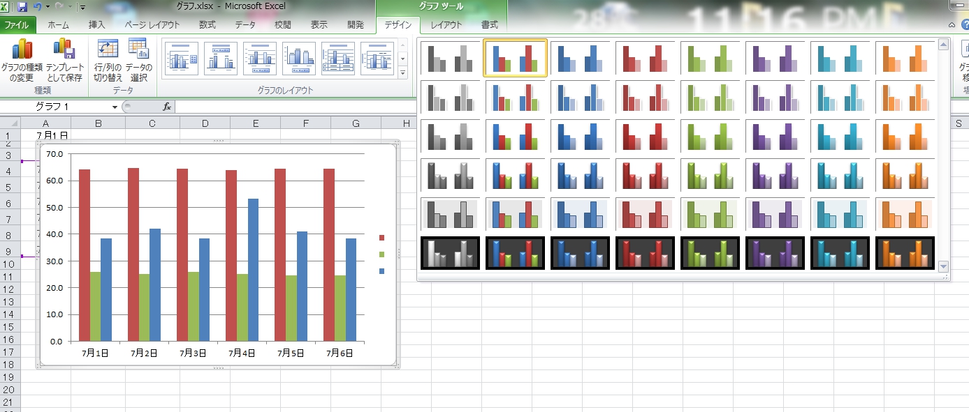 Excelグラフに素早く別の色を設定したい パソコン出張サポート ワンズ ワン 埼玉県所沢市