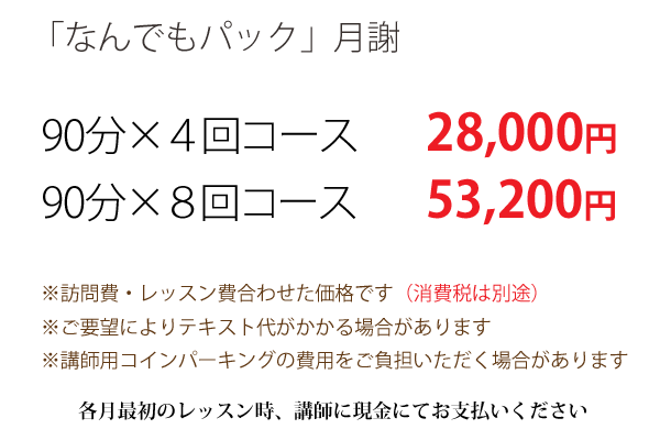 訪問レッスン　なんでもパック価格